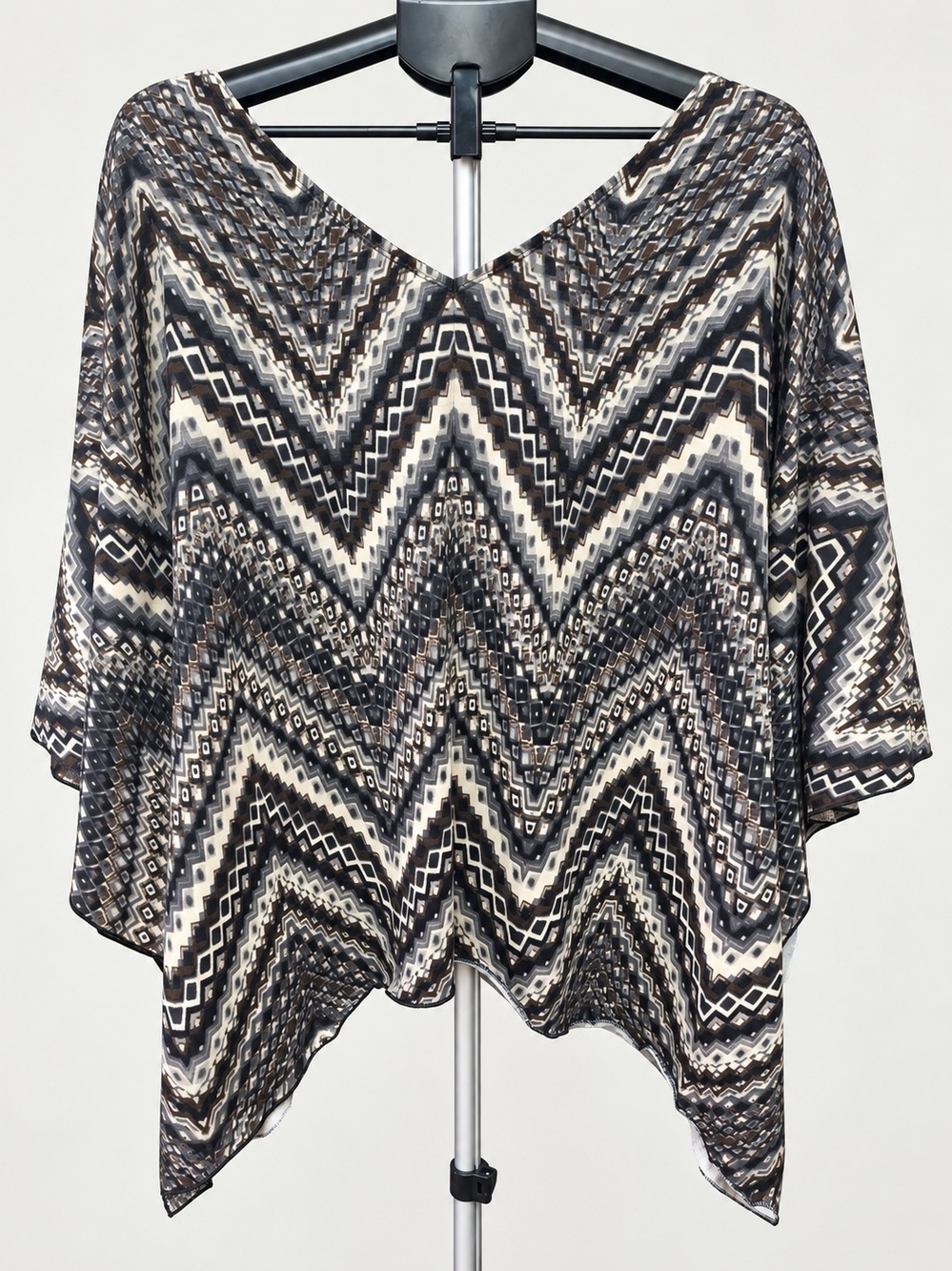 PerSeption Concept Black and Cream Chevron V-Neck Poncho Top